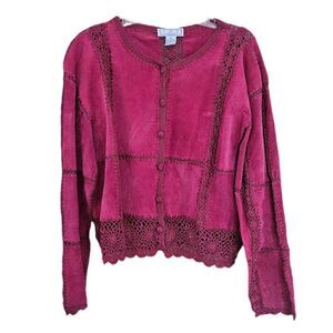 90s boho whimsigoth berry suede crochet jacket